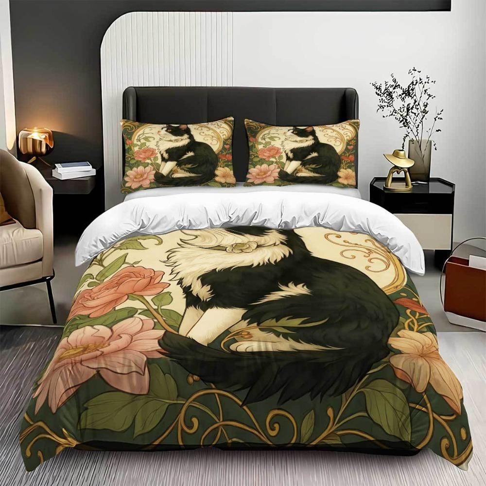 black cat2/3 piecebedroom setChildren'sGift Teenagers adulte Microfibre double bed Single Bed Duvet Cover with ZipRoom Decor