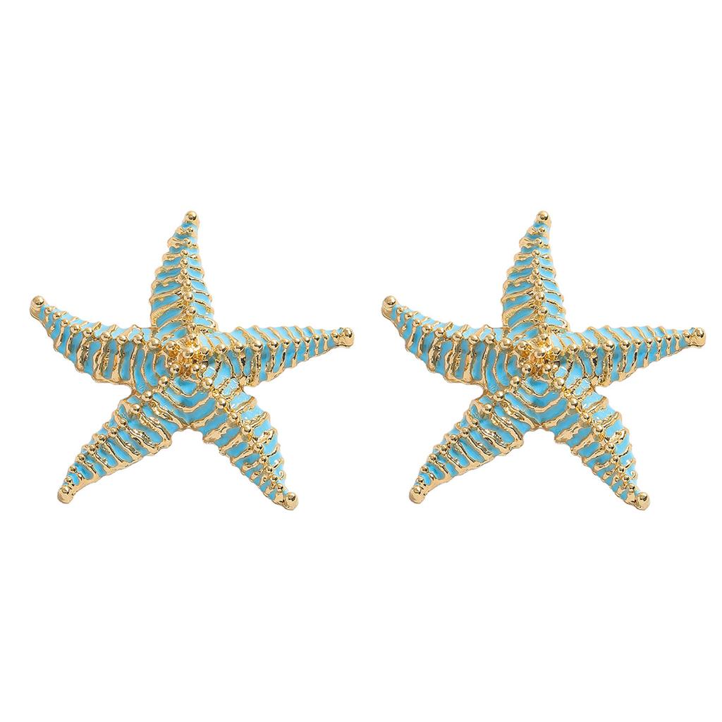 Summer Enamel Starfish Earrings Personality Trend Fashion Pentagram Earrings Light Luxury Holiday Earrings Women