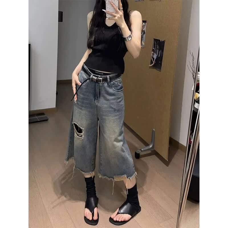 Women s High-Waist Loose Denim Capris XL