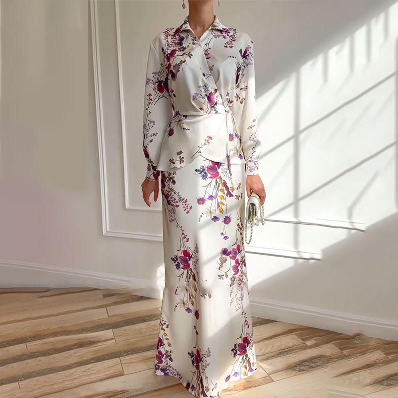 Spring 2025 New Cross-Border European and American Foreign Trade Women Clothes Solid Long Sleeve Lace-up Outerwear Skirt Fashion Set