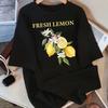 100% Cotton Summer T-Shirts Womens Fresh Lemon Flowers Printing Tops Comfortable Soft O-Neck Short Sleeve Casual Womans Clothes