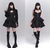 Qichenk Gothic Lolita Langarm Gothic Lolita Gothic Halloween Damenkleid, Spitze, Kostüm, Damenhaft, Kleid, Cosplay, Niedlich, Outfit, Schwarz,