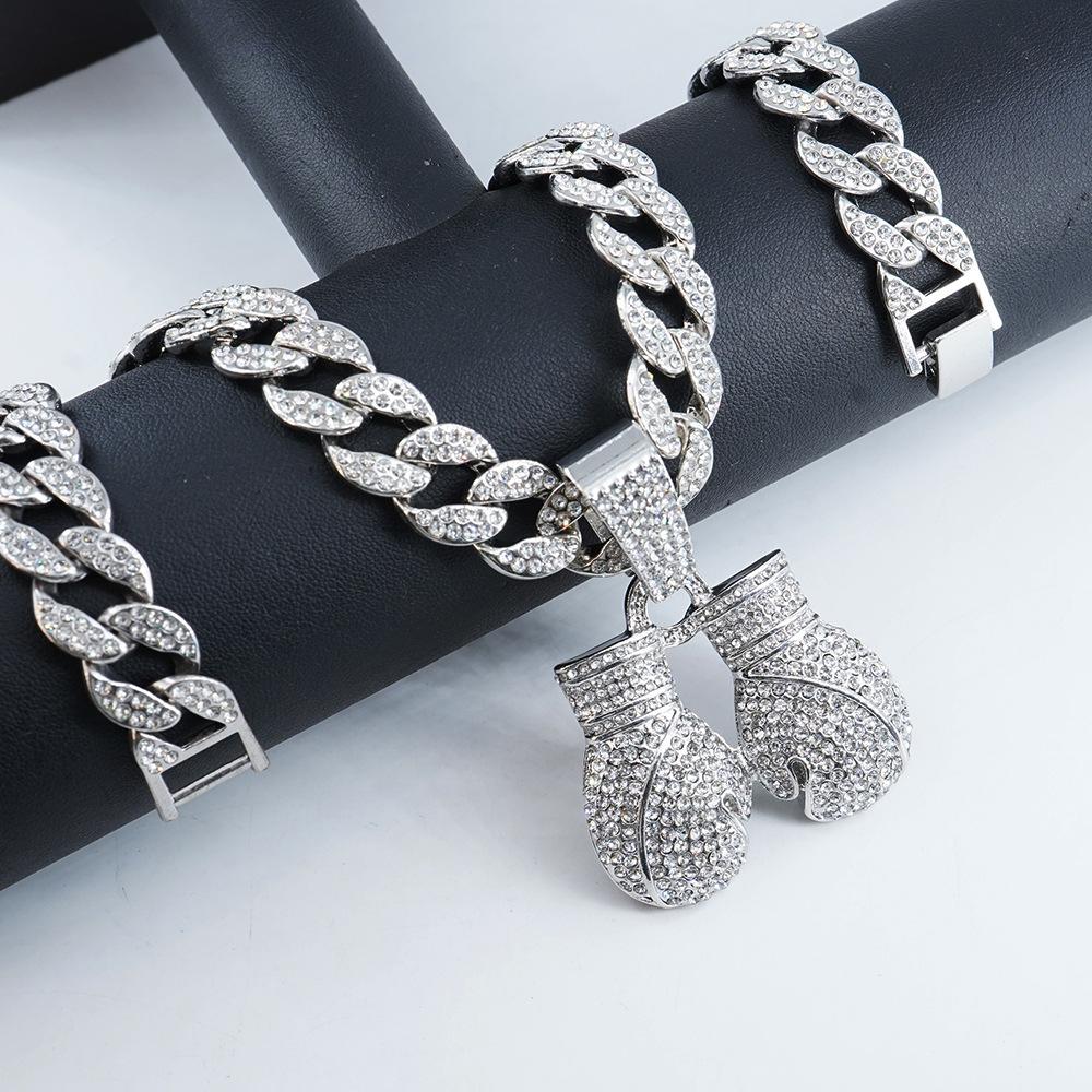 Hip Hop Boxing Gloves Pendant Full Diamond Alloy Men's Personality Trend Necklace Accessories