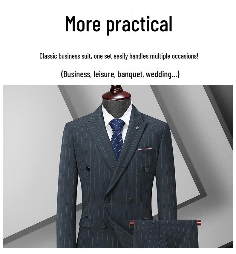 Men's Plus Size Double-Breasted Tuxedo Set with Peak Lapel - Wedding Three-Piece Suit