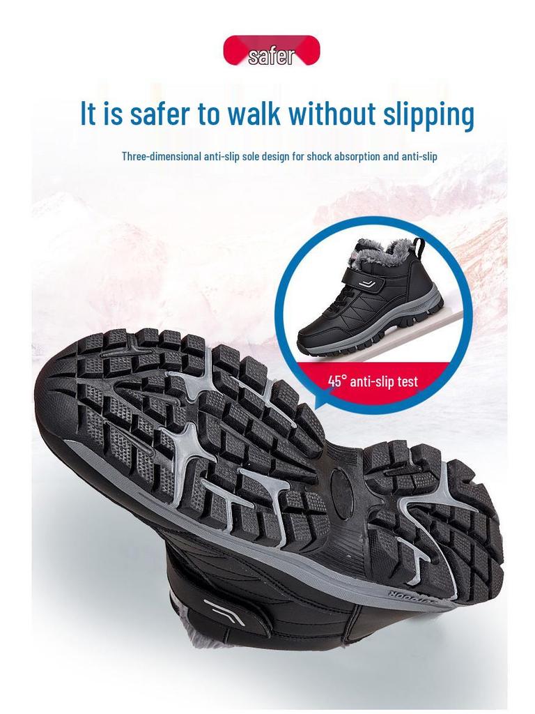 Women's Waterproof Non-Slip Warm Leather Snow Boots with Plus Velvet, Mid-Aged Comfort, Winter Cotton Walking Shoes