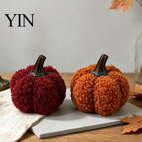 Indoor Photography Props Mini Plush Artificial Pumpkin Decoration, Fall 3D Stuffed Flannel Texture Pillows Ornament for Autumn Halloween Thanksgiving