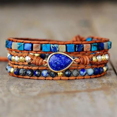 BLINGBAY Damen Armbänder Neu Lapiskaiserstein Mehrlagig Wickel Geflochtenes Armband Rindslederseil Handschmuck Mädchen Party Geburtstag Schmuck Geschenk