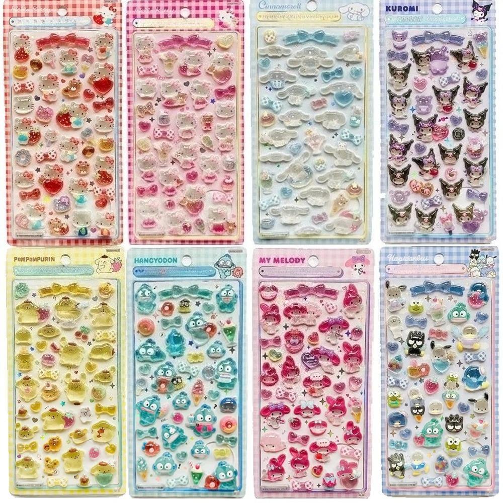Cute Anime Hellokitty Kuromi Cinnamoroll 3D Sanrio Stickers Transparent Jelly Crystal Decorative Sticker Phone Case DIY Kids Toy