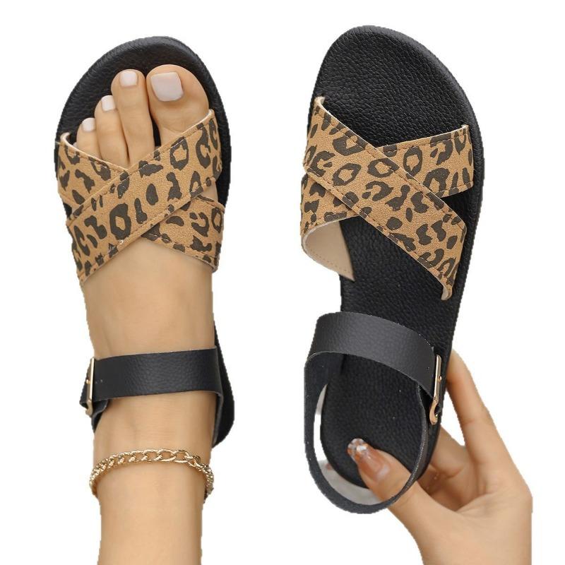 Printed Belt Buckle Women's Sandals Wish New Flat Open-toed Summer Outer Wear Beach Shoes
