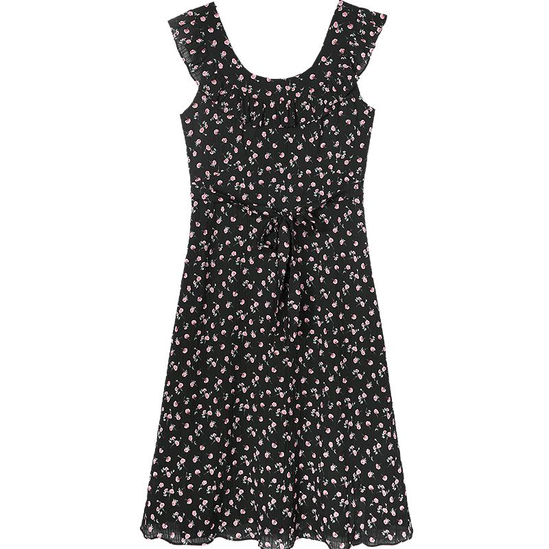 Baidoo Women s Floral Ruffle Sleeveless A-Line Dress L