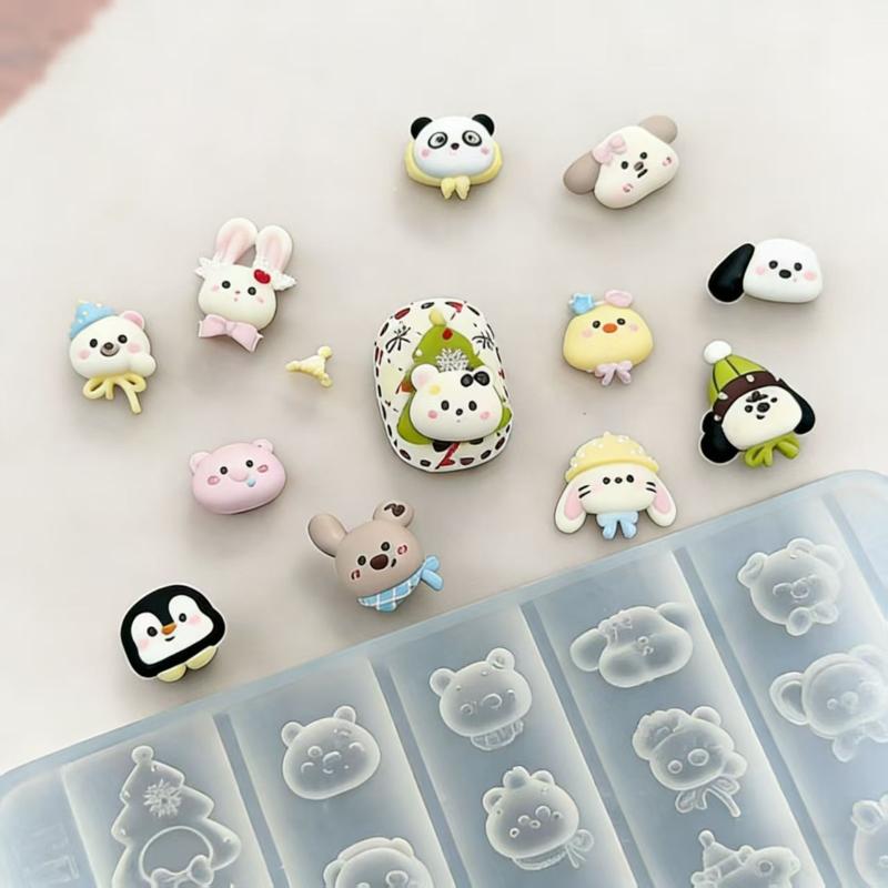 1/3Pcs 3D Silicone Nail Art Mold Bow Cartoon Animal Relief Pattern Design Diy Transparent Templates Manicure Design Tool