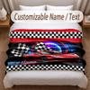 Car Racing Theme Soft Blanket Personalized Custom Name Text Print Warm Blanket Home Sofa Bedroom Decor