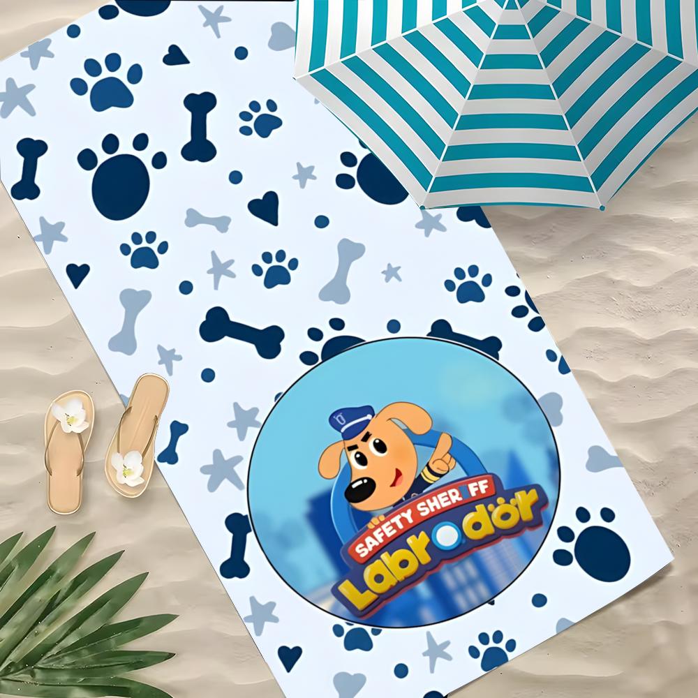S-Sicherheitssheriff Labrador Handtuch Polyester Strandhandtuch Schnelltrocknend Sandfrei Badetuch für Sommer Pool Reise Urlaub