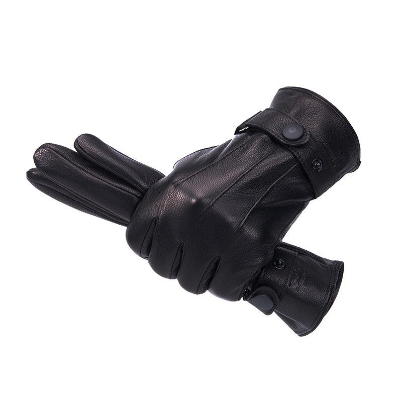 Goatskin Men'S Gloves, Warm In Autumn And Winter, Piled And Thickened, Windproof, Imitation Deerskin Pattern, Sheepskin, Driving Riding Motorcycles