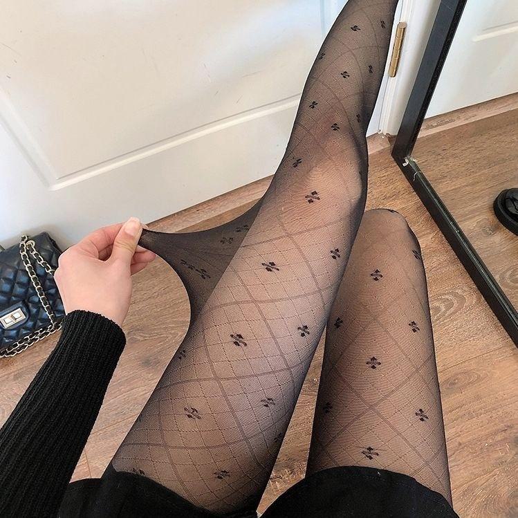 Ciorapi Jacquard Trifoi cu Patru Foi Negri - Ciorapi Pantalon Transparenți Sexy de Vară pentru Femei cu Model Diamant