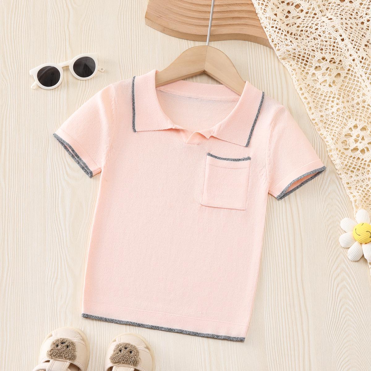 

Boy s Knitted Icy Silk Short Sleeve Polo Shirt - Breathable Summer Kidswear 100 CM