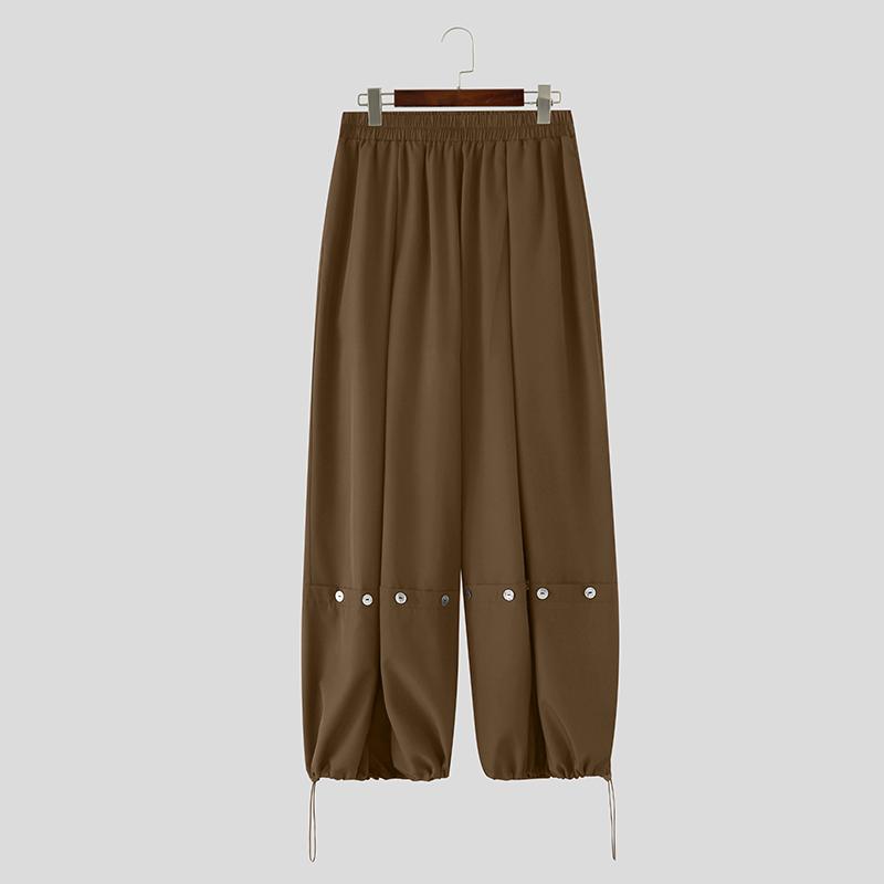 INCERUN Men Drawstring Elastic Waist Solid Color Casual Loose Long Harem Pants Trousers