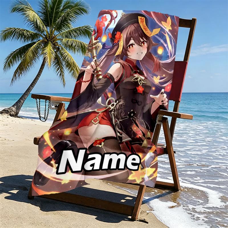 Custom Name Personalized Genshin Impact Print Beach Towel, for Trip Camping Beach Party Home Decor, Birthday Gift for Family & Friends