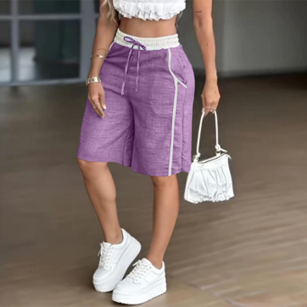 Damen Bermuda-Shorts mit Kordelzug, lässiger lockerer Passform, Seitentaschen und elastischem Bund für den Alltag