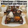 3pcs Halloween Pumpkin Monster Duvet Cover Set Without Core, Quilt Cover with 2 PillowcasesSoft and Machine Washable