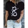 Women's Elegant Cat Print Short Sleeve T-Shirt Casual Versatile Commute Vacation Top S-XXL Multiple Colors