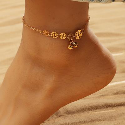 Korean Version of Simple Round Bead Copper Coin Anklet Internet Celebrity Metal Bell Hollow Pendant Foot Accessories Summer Transfer Accessories Women