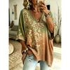 Plus Size Dame V-hals Flagermusærme T-shirt Boheme Etnisk Print Løs Top Sommer Komfortabel Åndbar Daglig Pendling Afslappet Slankende Stil
