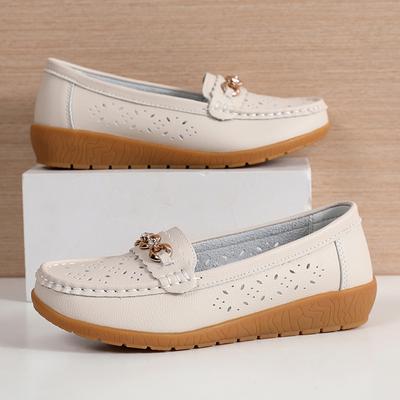 Fashion Comforty Women Shoes Lightweight Soft Leather Casual Wedges Pumps Nurse Slip On Loafers Summer Breathable Mom Shoes