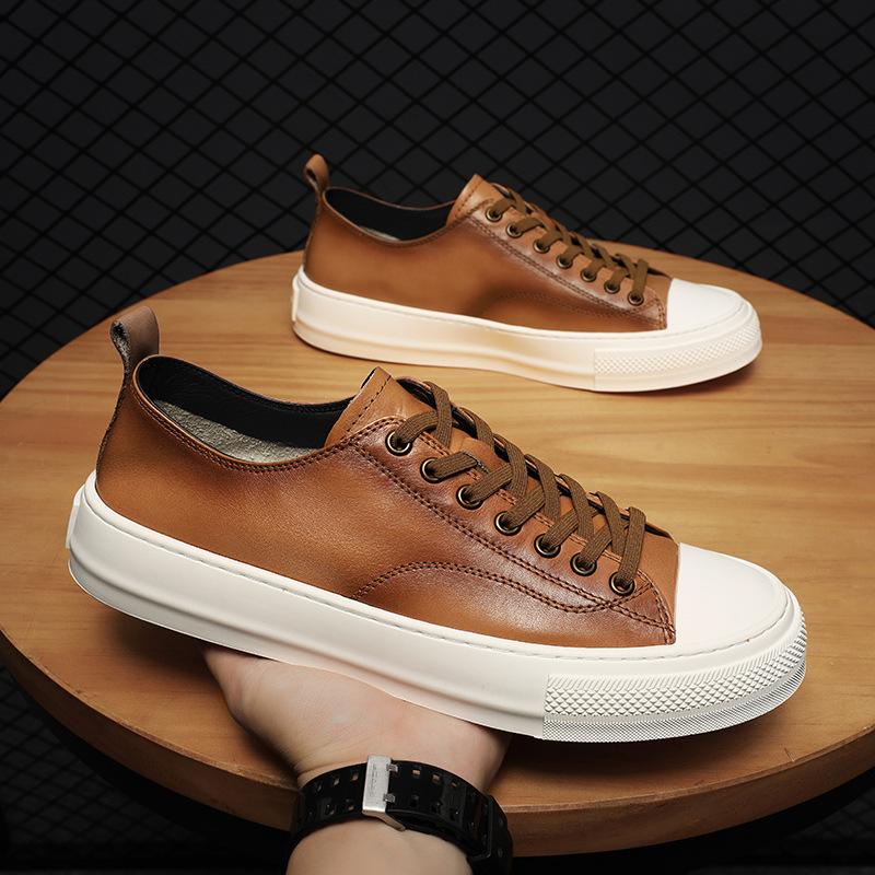 European station men's shoes genuine leather little white shoes men's brand high-end light luxury first-layer cowhide sports and leisure board shoes