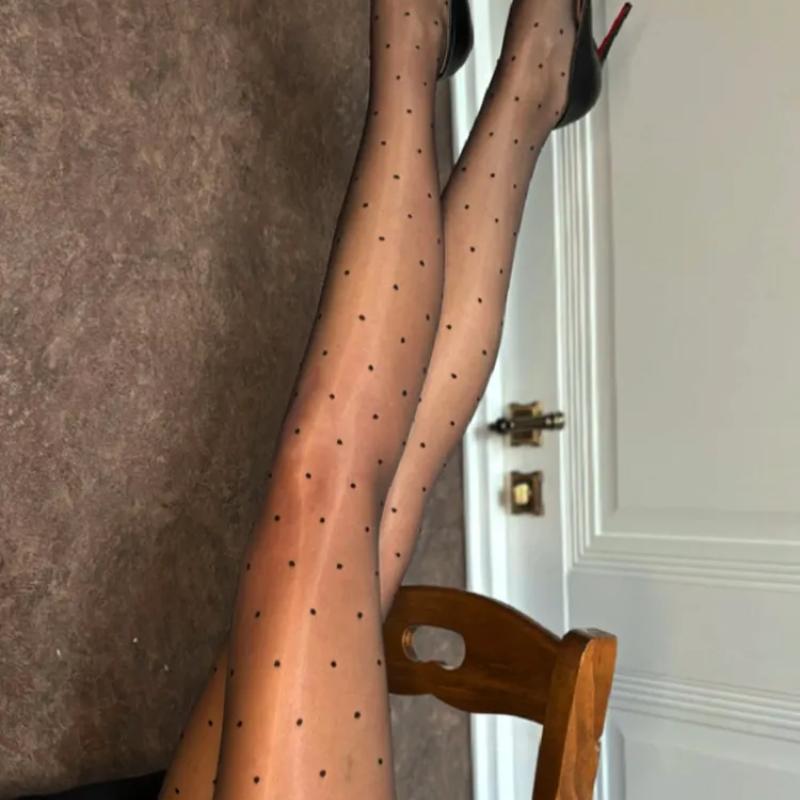 Retro puntíkované punčochy Ultra tenké hedvábné vysoké průhlednosti Sexy 360 rozkrok Bezešvé s patou Velká velikost puntíkované punčochy