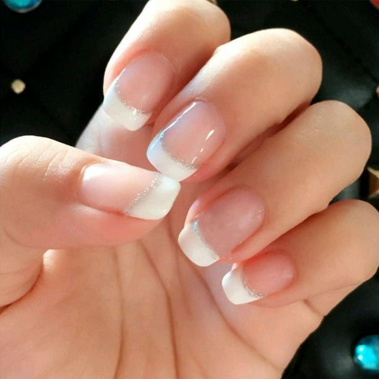 

24 шт. Короткие накладные ногти Накладные ногти Блестящие маникюрные патчи для ногтей 10 мл One Size белый