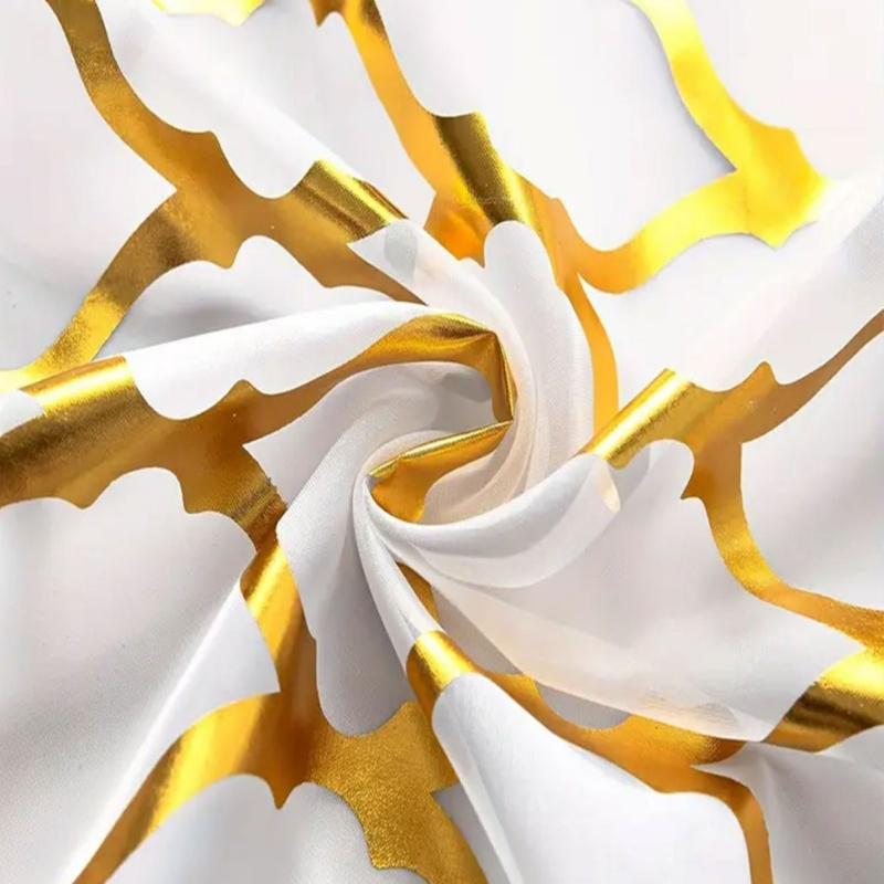 Geometric Gold Foil Sheer Curtains – Set of 2 Panels, Semi-Blackout, Light Filtering Window Curtains