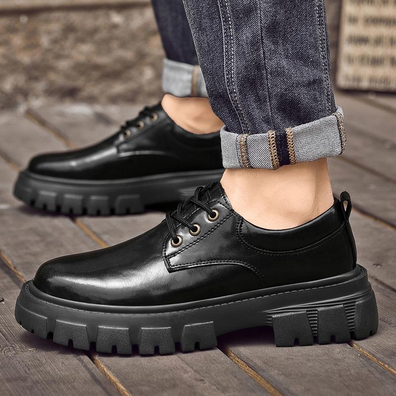 New Italian Mens Casual Leather Thick Bottom Shoes Trendy All-match Genuine Leather Business Shoes Outdoor Designer Oxford Shoes
