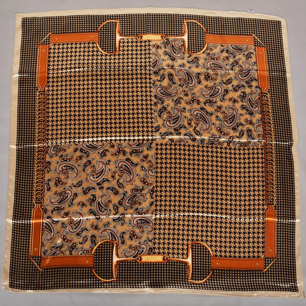 New Plaid Silk Scarf Hijab  Fall Winter Fashion Ladies Plaisley Big Square Scarves Elegant Brand Headscarves Foulard