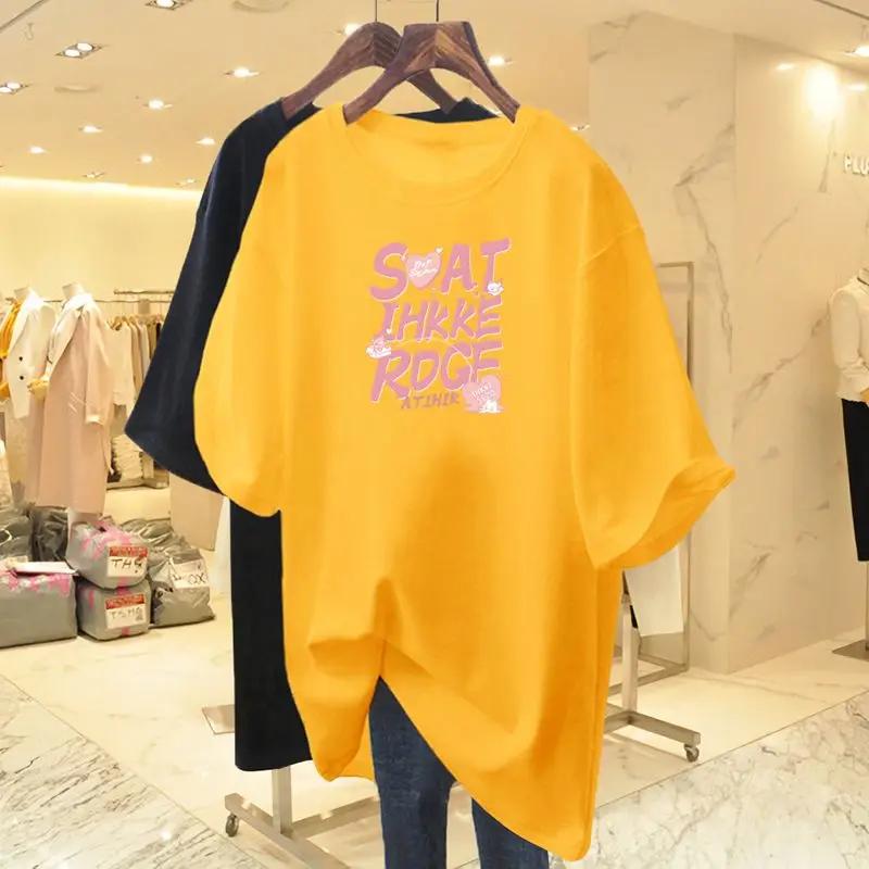 100% pure cotton women's short sleeved T-shirt, informal basic T-shirt with letters printed, loose top, fashionable sweater