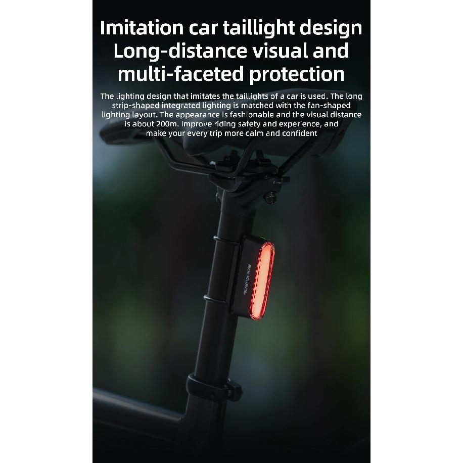 ROCKBROS Intelligentes Start-Stopp Fahrrad-Rücklicht Magnetisches Rücklicht 7 Modi LED Fahrrad-Nachtfahr Ausrüstung Intelligenter Bremsensor
