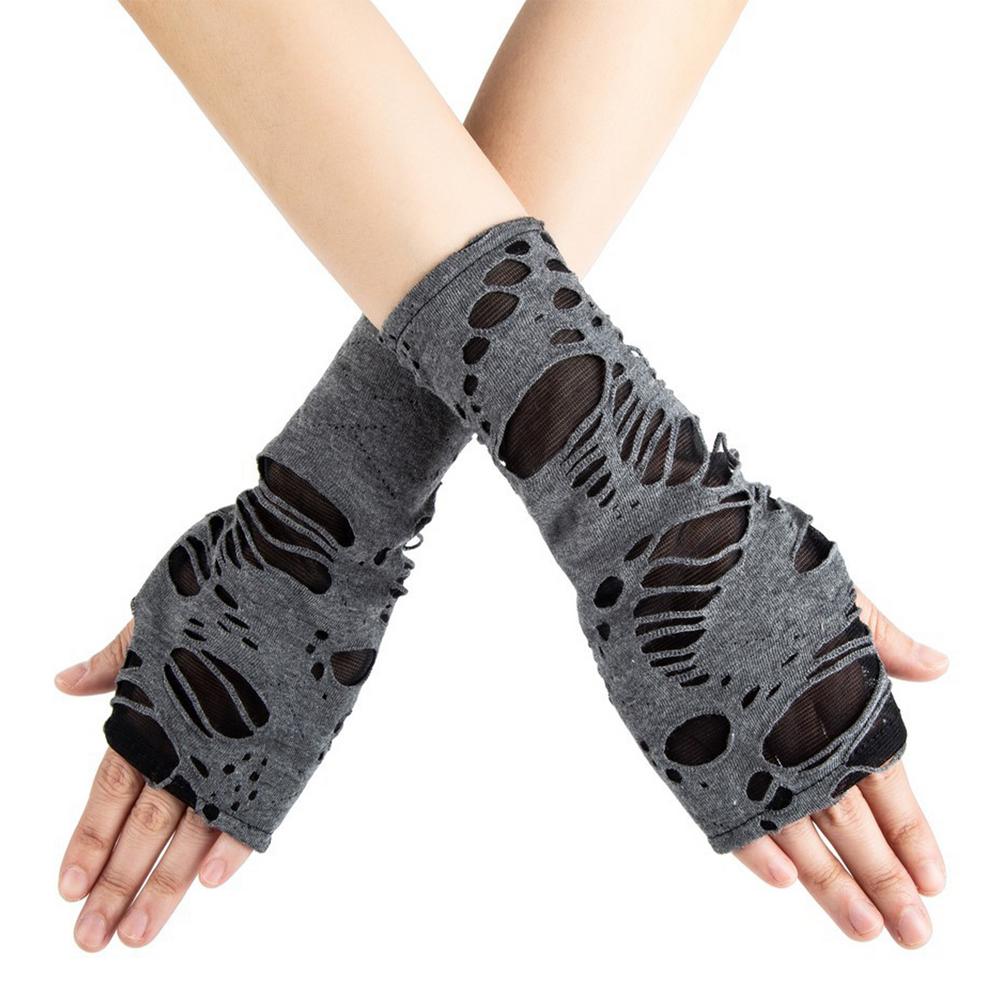 

Fingerless Gloves Goth 1 Pair Fingerless Halloween Mittens Arm Sleeves Women s Arm Warmers Cosplay Costume Accessory Broken Slit сірий колір