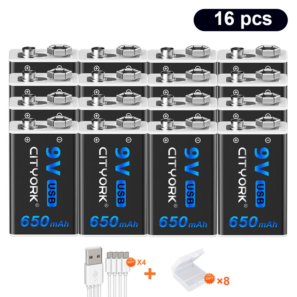 Batteria ricaricabile USB 9V 9V 1200mAh 6F22 Batteria agli ioni di litio Batterie USB per multimetro Metal Detector chitarra elettrica