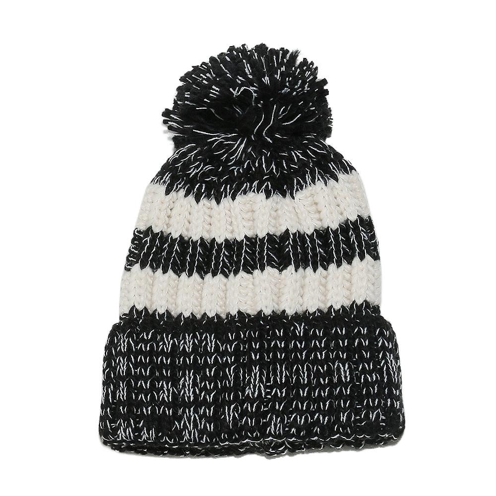 Pullover Hat Men's and Women's Autumn and Winter Thickened Warm Wool Hat Outdoor Riding Blended Striped Knitted Hat