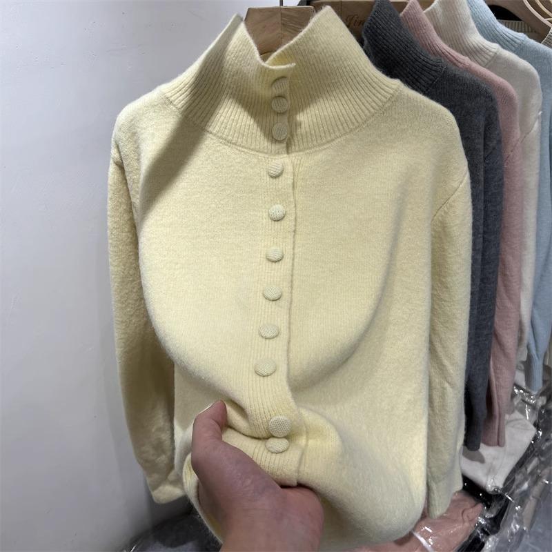 Old money wind single-breasted cardigan knitted jacket women's autumn and winter semi-turtleneck stacked wear inner top backing sweater
