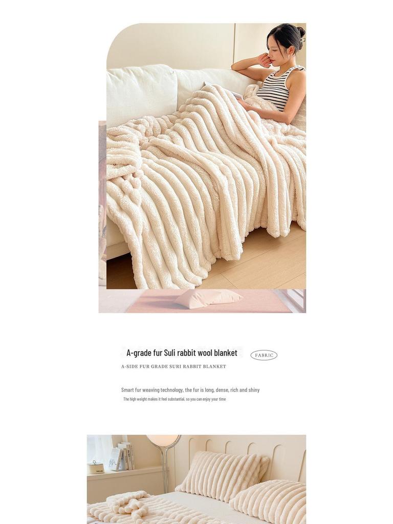 Double-Sided Plush Rabbit Winter Blanket - Soft Coral Fleece for Office, Sofa, or Bed