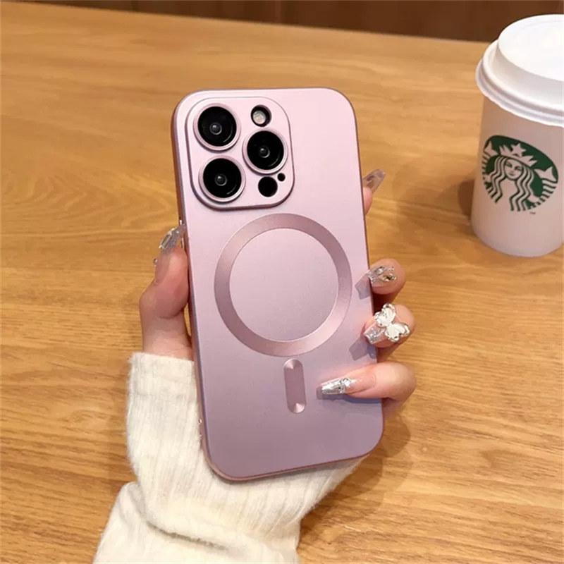 Luxury For Magsafe Magnetic Wireless Charging Matte Case for iPhone 15 14 13 12 Pro Max Plus Silicone Glass Lens Shockproof Cover