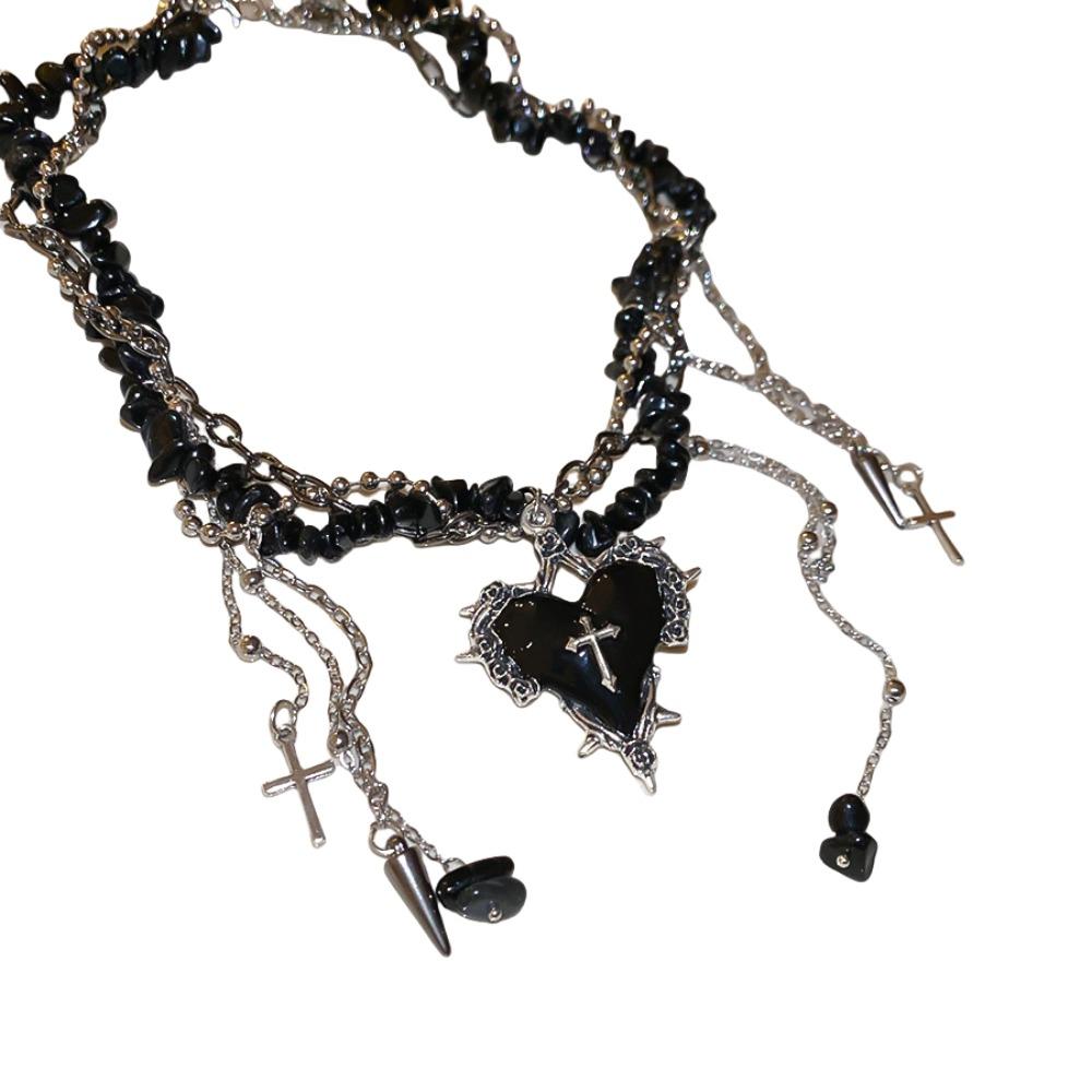Gravel Bead Love Double Layer Choker Korean Y2K Style Metal Clavicle Chain  Cosplay