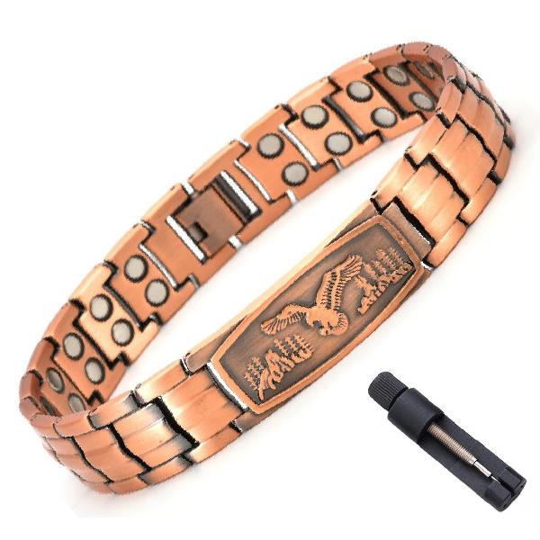 Braccialetti Magnetici in Rame da Uomo, Braccialetto in Rame Puro con Croce e Magneti di Forza a Doppia Fila per Uomo Marito Papà Regali di Natale