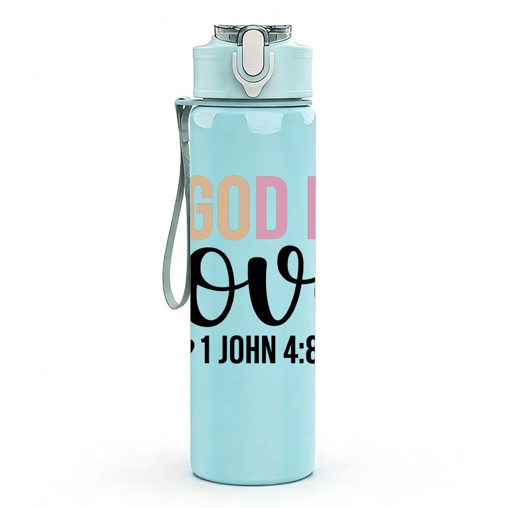 1PC God Is Love Handwritten Letter 750ml Color Plastic Sports Water Bottle Leakproof Flip Straw Lid Suitable for Sports Office Home Use