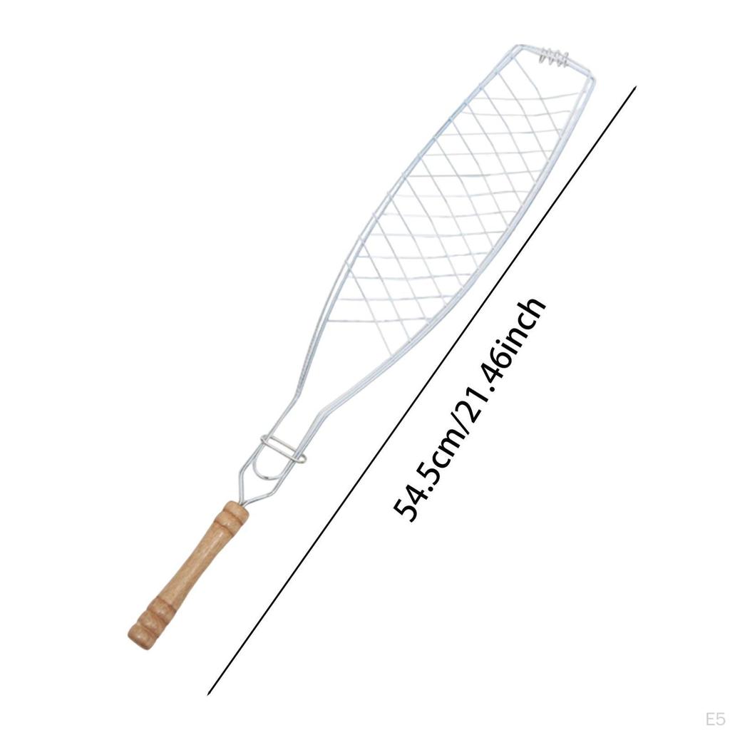 Fish Grilling Basket Practical with Wooden Handle for Camping Shrimp Outdoor Flat
