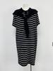 Women's Plus Size Striped Polo Collar Knitted Dress with Shawl - Short Sleeve Long Dress