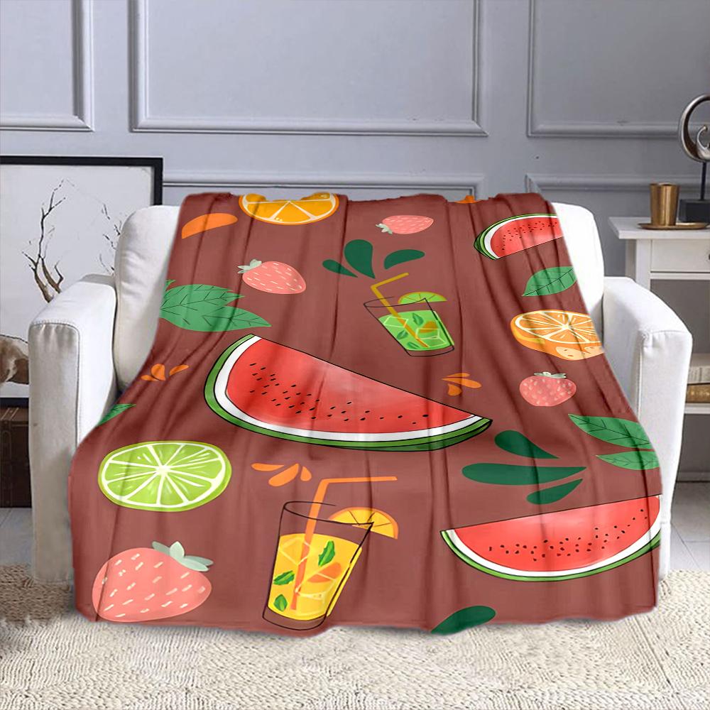 Colorful Summer Fruits and Drinks Design Patterned flannel blanket perfect for the bedroom living room, sofa, or a little nap