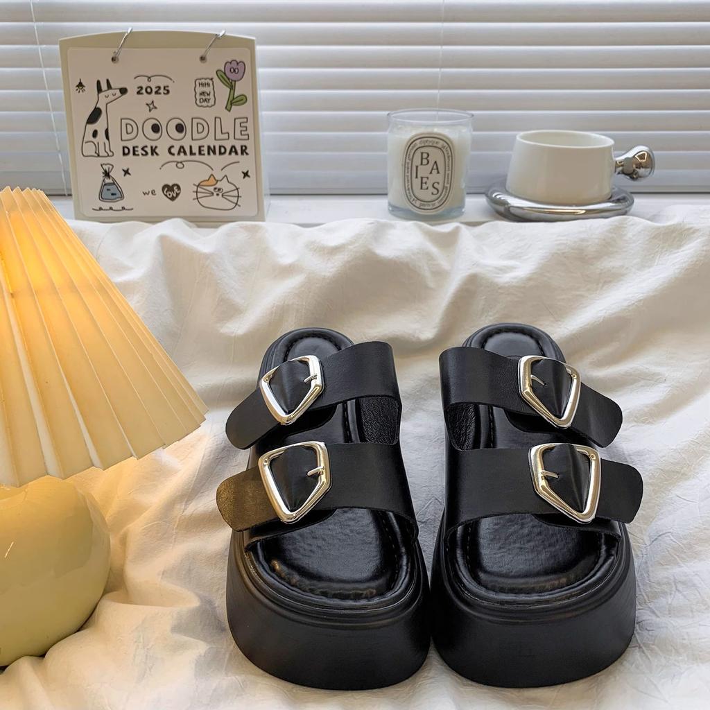 Fashion Women's Slippers 2025Summer Thick-soled Roman Sandals Non Slip Platform Sandals for Women Beach Slippers Luxury Leather Slippers