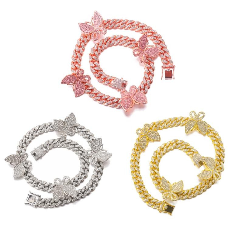 Bling Cuban Link Chain Butterfly Choker Necklace Thick Rapper Chains Hip-Hop